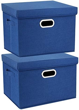 TYEERS Collapsible Storage Bins With Lids, Large Fabric Storage Boxes - 2 Pack - Classic Blue by StorageOrganization