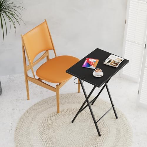 VECELO Folding TV Tray for Eating Set of 2, Portable Dinner/Snack Table with Cup Holder for Couch, Living Room and Small Space, Matte & Black - Image 3