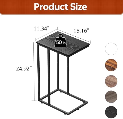 WLIVE Black Side Table,C Shaped End Table for Bedroom, Home Office, Dorm, Living Room Couch Tables, C Shaped TV Tray Table, 2-Tier Side Tables - Image 3