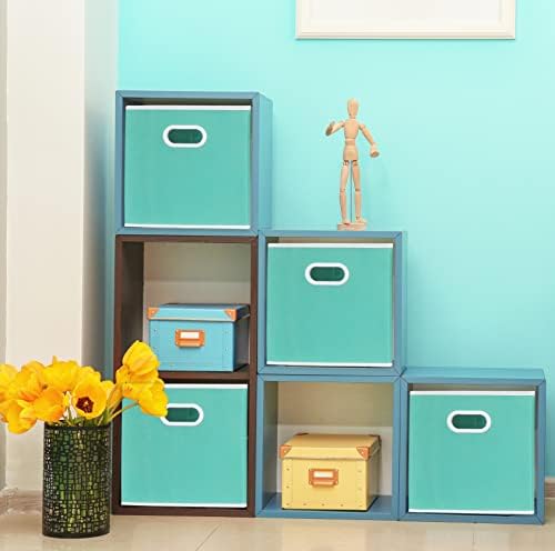 Simple Houseware 11-Inch Foldable Cube Storage Bins with Handles, Turquoise - Image 3