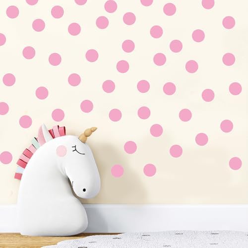 300 PCS Aesthetic Peel & Stick Pastel Pink Polka Dot Wall Vinyl Decals | 10 sheets removable & repositionable matte dots wall decor for nursery, girls bedroom, kids room, playroom & diy space(1.6") by Qaxrocyn