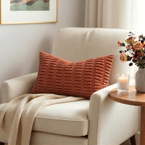 MIULEE Fall Lumbar Corduroy Decorative Throw Pillow Covers 12x20 Rust - Image 3