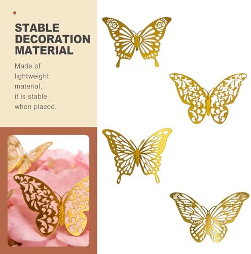 48 Pcs Gold 3D Butterfly Wall Decor Aesthetic Room Hanging Charm Metallic Texture Removable Wall Decals for Birthday Party Celebration Home Nursery Classroom DIY Craft Accessory Kit - Image 4