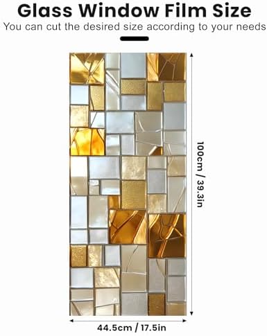 Stained Glass Window Privacy Film Static Cling - Rainbow Glass Decorative Sun Blocking Window Covering, Non-Adhesive Removable Stickers for Home & Office, 17.5" x 39.3" - Image 2