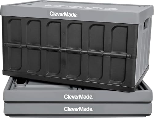 CleverMade Collapsible Storage Bins With Lids, 46L 3 Pack, 75 lb, Stone by CleverMade