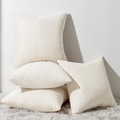 Topfinel Decorative Beige Throw Pillow Covers Cushion Cases, Set of 4 Soft Velvet Modern Double-Sided Designs, Natural Home Decor, Pillow Inserts Not Included (24x24 inch) by Topfinel