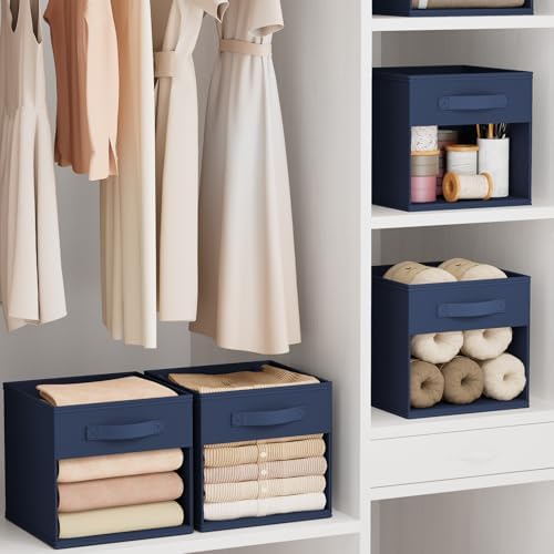 DIMJ Storage Cubes, Cube Storage Bin, 8 Pack Foldable Baskets with Window, Closet Storage Bins with Handle, 11x 11 inch Storage Cubes for Clothes, Toys, Books (Navy Blue) - Image 5