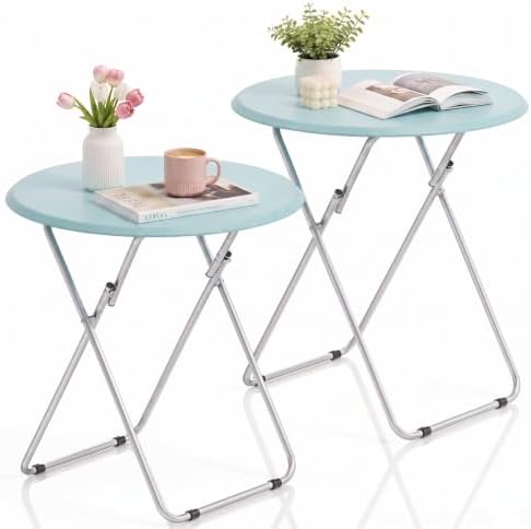 TV Tray Table, Folding TV Trays Set Table on Couch, Round&Green by Fleecy+day
