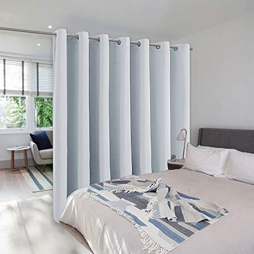 NICETOWN Ceiling Curtains, Room Divider Curtain Screen Partition, Vertical Blind for Sling Door, Blackout Window Curtain, Privacy Blind for Patio (Greyish White, Single Panel, 12.5ft Wide x 9ft Long) by NICETOWN