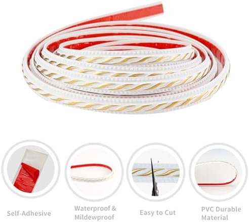 Flexible Molding Trim Wall Trim, 16.4 Feet Self Adhesive Peel and Stick Molding Ceiling Molding, Cabinet Border, Mirror Frame Trim Wall Trim for Home Decor Wall Molding & Trim (White and Gold) - Image 3