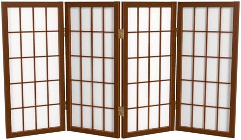 2 ft. Short Desktop Window Pane Shoji Screen - Walnut - 4 Panels by RedLantern
