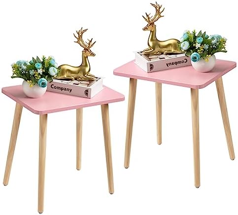 FORAOFUR Side Table Set of 2, Modern Side Table Accent Tables for Small Spaces, Wooden Home Decor, Easy Assembly | 2 Pack Pink finish, fits living/bedroom/balcony, compact for small spaces, sturdy, easy assembly with tools by FORAOFUR