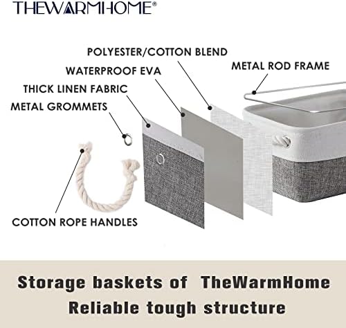 TheWarmHome Small Storage Baskets for Organizing,Storage Baskets for Shelves,Small Fabric Storage Bins W/Handles For Closet Nursery Toy Decorative Foldable (White&Grey, 11.8L*7.9W*5.2H-6 Pack) - Image 4