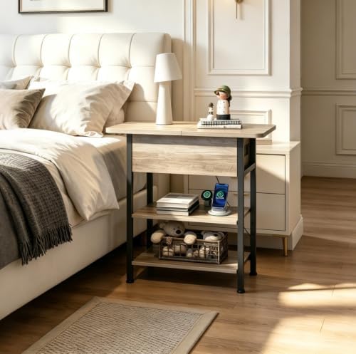 WLIVE 3-Tier End Table with Charging Station Flip Top Narrow Nightstand - Image 6