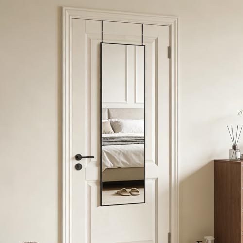 48x14 Inch Full Length Mirror Over the Door Hang or Wall Mounted Black by Ruomeng