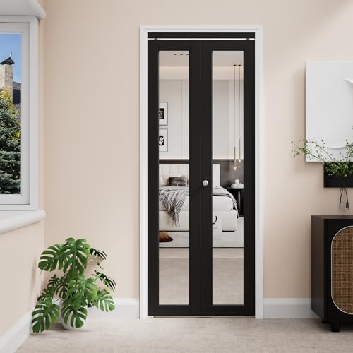 Bifold Doors for 32" x 80" Opening, Mirror Interior Folding Closet, Black - Image 2
