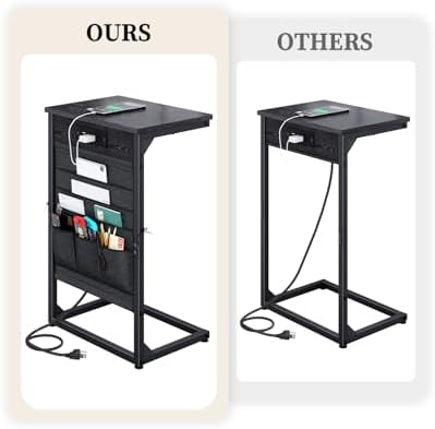 C-Shaped End Table with Fast-Charging Station, Small Couch Side Table with Storage Bag, Sofa TV Tray Table for Living Room, Bedroom, Bedside ET-BK-W1 - Image 3