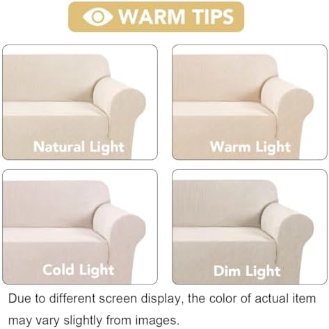 H.VERSAILTEX Stretch Couch Covers for Sofa 1 Piece Slipcovers for Couches and Sofas 3 Seater Couch Cover Feature Thick Checked Jacquard Fabric with Elastic Bottom(Large Sofa 90"-100" Wide, Natural) - Image 3