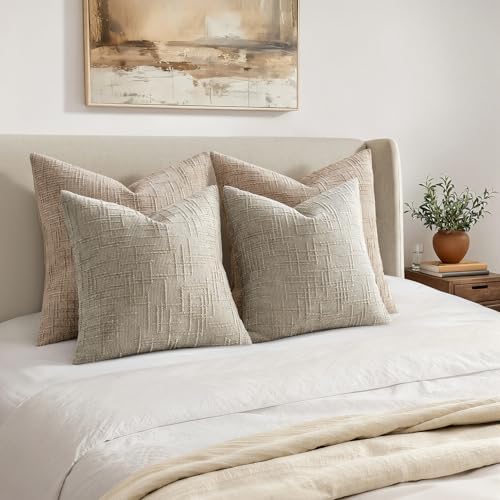 MIULEE Chenille Textured Throw Pillow Covers Light Brown 18x18 Set of 2 - Image 4
