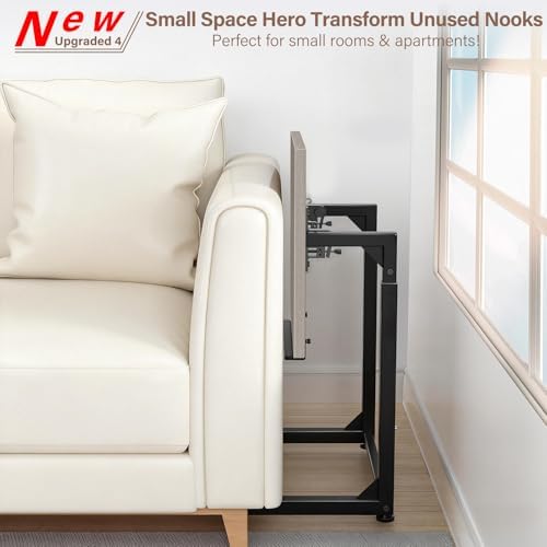 Tv Tray Table Set of 2, 8-Level Adjustable Height Couch Side Table，90° Tilt Angle Adjustments C-Shaped End Table, with Phone & Tablet Slot Computer Desk for Sofa, Bed, Chair, Living Room（Lvory Gray） - Image 3