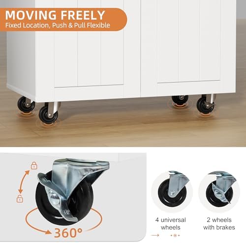 Shintenchi Kitchen Island cart with Storage, Portable Bar Cabinet on Wheels, Rolling Microwave Cart Side Table with Workstation for Kitchen, Dinning Room, White - Image 5