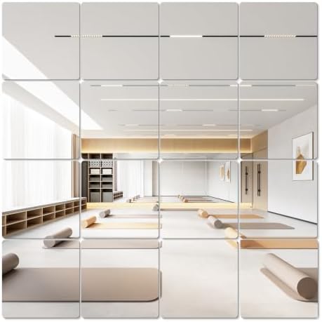 16PCS Square Acrylic Mirror Tiles, Wall Mirror Full Length, Mirror Sheets for Walls Decor, Square Mirror Centerpieces for Tables, Wall Mirror Full Length, for Bathroom Bedroom Home Gym Door (10inch) by Cunnikku