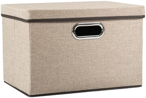 PRANDOM Collapsible Storage Cubes with Lids [1-Pack] Jute Fabric Foldable Storage Boxes Organizer Containers Baskets Bins with Cover for Home Bedroom Closet Office Nursery (14.9x9.8x9.8) by Prandom