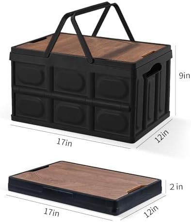 2 PCS Collapsible Storage Bins Box with Lids and Handle, 30L 8Gal Portable Storage Crate Containers Totes, Instacrate Stackable Foldable Camping Basket Supplies for Fishing Car RV, Office (Black) - Image 2