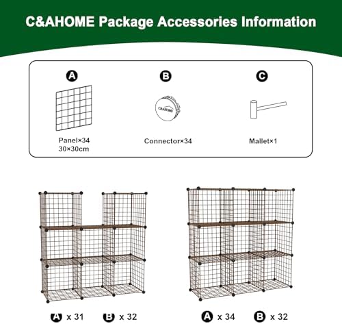 C&AHOME Wire Cube Storage, 9 - Cube Organizer Metal C Grids,Shelves, Brown - Image 7