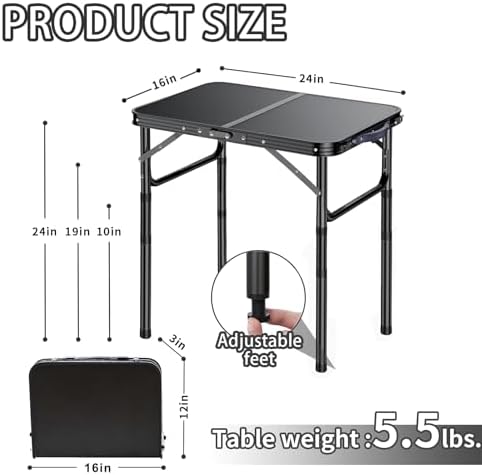 Outdoor Side Table, Portable, 3 Adjustable Height,Small Folding Table - Image 3