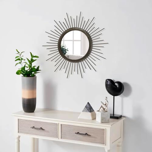 Large Spoked Sunburst Wall Mirror Boho Home Decor Round Wall Art Mirror Modern Metal Mirrors for Wall Living Room Vanity Bathroom Bedroom Hallway Balcony Entryway 16" - Image 5