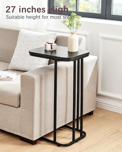 KJGKK C Shaped End Table, 27 Inches High Small Side Table for Sofa and Bed, Couch Table That Slides Under, Tall Tv Tray Table for Living Room, Bedroom, Metal Frame, Ebony Black - Image 4