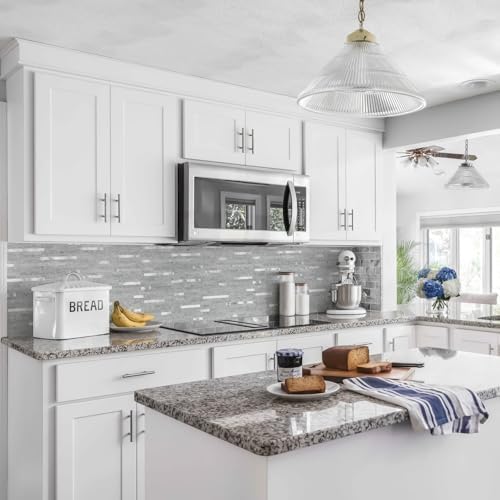 STICKGOO 20 Sheets Peel and Stick Backsplash Tile, Stick on Backsplash for Kitchen and Bathroom, Grey Marble Look PVC Mixed Metal Silver Self Adhesive Wall Tiles - Image 2
