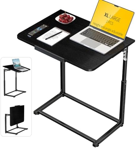 Tv Tray Table Set of 2,Extra Large Dinner Food Tray Table,Couch&Bed Eating Desk,Heavy Duty Folding Laptop Side Table with 8 Height&90° Tilt Adjustable,C-Shaped End Table with Phone Slot Black by Unknown