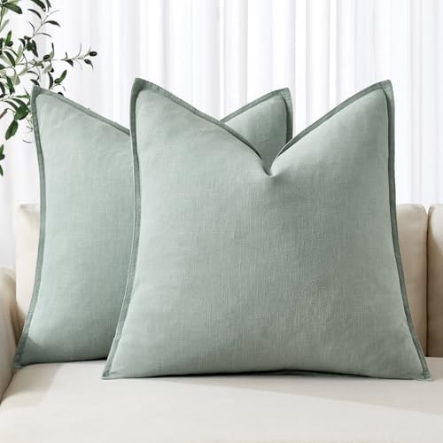 MIULEE Decorative Linen Pillow Covers 20x20 Inch Aqua Green by MIULEE
