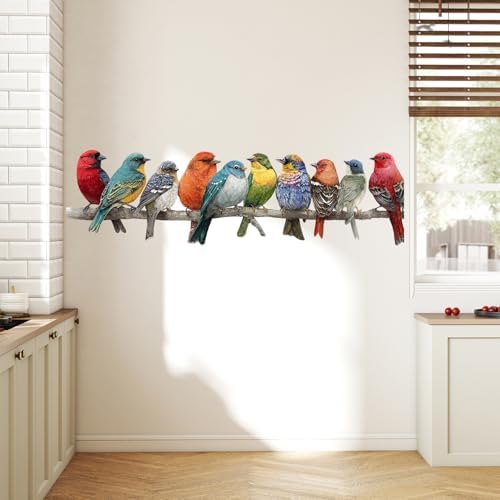 ANNA QUEEN Colorful Birds Wall Decals Peel and Stick Bird Wall Stickers on Branch, Removable Vinyl Nature Wildlife Wall Decor for Living Room Bedroom Nursery Window Hallway Large Bird Wall Art - Image 4
