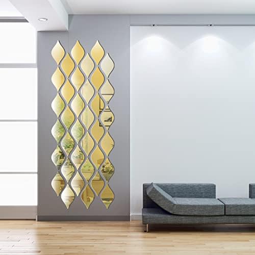 Weysat 30 Pcs Mirror Decals 3D Tear Drop Acrylic Wall Sticker Decor, Gold - Image 4