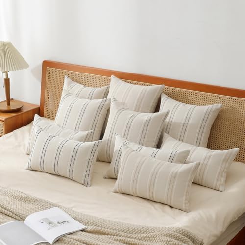 Hckot Decorative Lumbar Throw Pillow Covers 12x20 Striped Pillow Cover Grey - Image 6