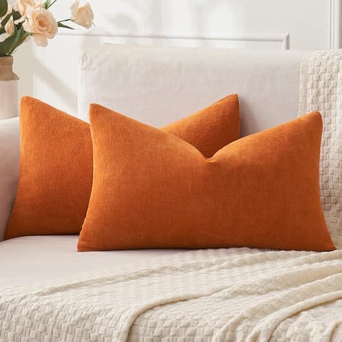 MIULEE Fall Orange Chenille Couch Lumbar Throw Pillow Covers, 12x20 by MIULEE