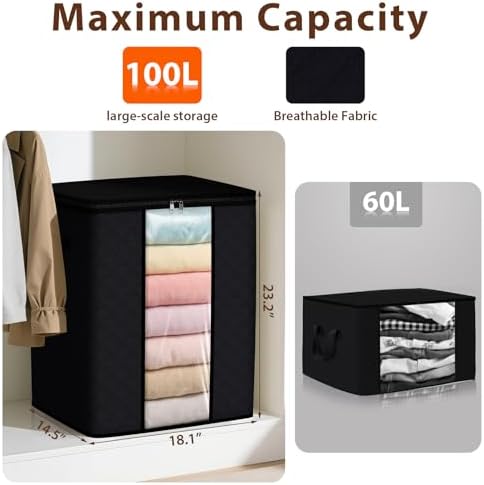 SpaceWhisper 4 Pack 100L Clothes Storage, Foldable Storage Bags, Black - Image 2
