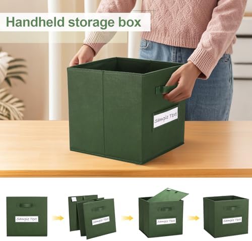 Fabric storage cubes (8 Pack) 11 Inch Cube Storage Bin, cube organizer bins with 8 Labels Window Cards & a Pen, Foldable cube organizer bins and Storage Box, Dark Green - Image 4