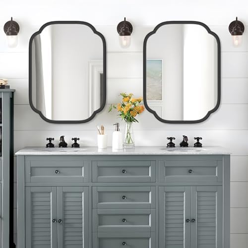 Ferytange Black Bathroom Mirror for Wall, 18" x 24" Rectangular Wall Mirror for Bathroom Metal Frame Farmhouse Rounded Corner Wall Mirror (Horizontal/Vertical) - Image 3