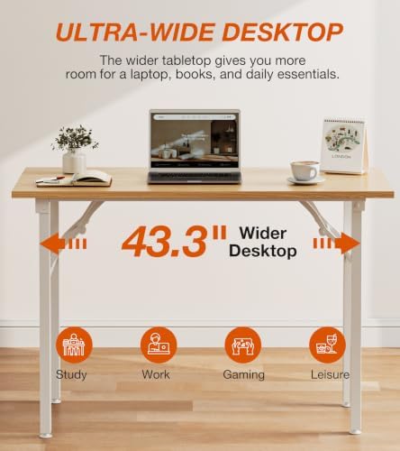 XBurmo Folding Desk Foldable Table, No Assembly 43.3" Foldable Desk Space-Saving Workstation for Small Space, Computer Table, Flat Storage for Home Office, Bedroom, Dorm, Study Room, Light Maple - Image 6