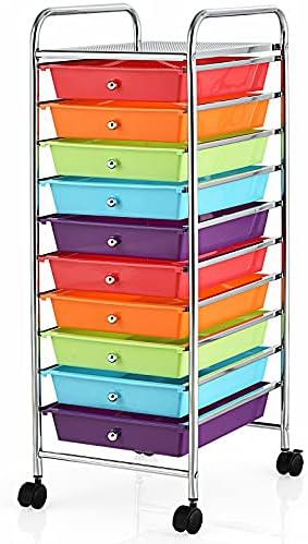MEDIMALL 10 Drawers Rolling Storage Cart, Multipurpose Craft Storage Cart with Wheels, Mobile Tools Scrapbook Paper Organizer Cart for Office School Home Use (Multi-color) by MEDIMALL
