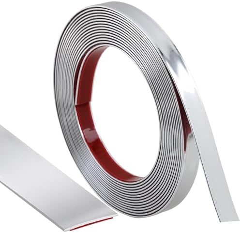 Lunghaa Peel and Stick Finish Molding Trim, Flexible Decoration Strip for Wall Tile Edge, Mirror, Cabinet, Furniture and DIY Home Decoration (Shiny Silver, 16.4 ft x 0.8 in) by LunghaaHomeDecor