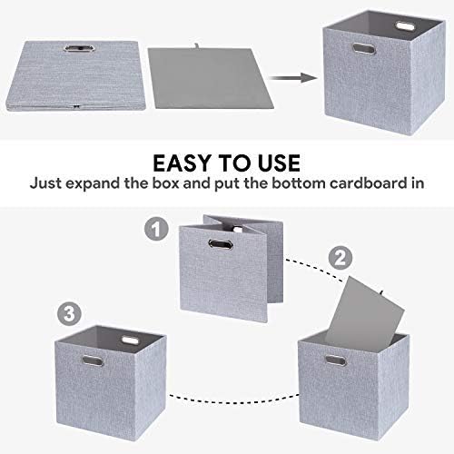 Posprica 3X Thicker Fabric Storage Cubes 13 inch Collapsible Storage Bins for Organization, Cubby Storage Baskets for Organizing Shelf Cabinet Bookcase Boxes, Set of 4, Silver Grey - Image 5