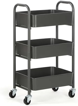 SunnyPoint 3-Tier Delicate Compact Rolling Metal Storage Organizer - Mobile Utility Cart Kitchen/Under Desk Cart with Caster Wheels (Gray, 15.35" X 10.24" X 26.8"H) - Image 4