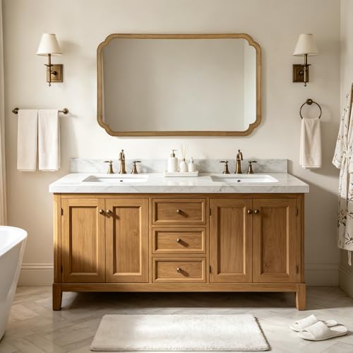 WallBeyond 30" x 48" Wood Bathroom Mirror for Wall Mounted, Rustic Rounded Corner Vanity Mirror for Entryway, Living Room or Bedroom Home Decorative [30" x 48" Natural Color] - Image 4