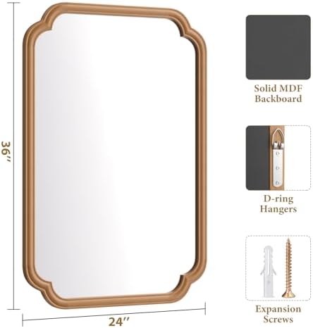 Ferytange Wood Bathroom Mirror for Wall Mounted, 24" x 36" Rustic Bathroom Mirror for Over Sink with Wood Frame Farmhouse Rounded Corner Rectangle Mirror Decorative(Natural Color) - Image 5
