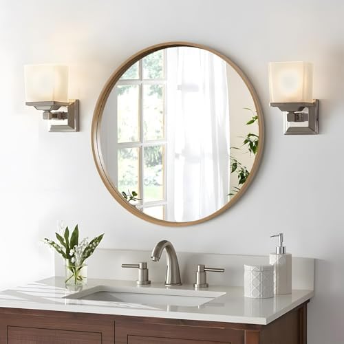 WallBeyond Round Wood Mirror 28" Circle Wall Mirror for Bathroom Round Wall Mirror for Wall Decor, Vanity, Entryway Living Room, Honey by WallBeyond